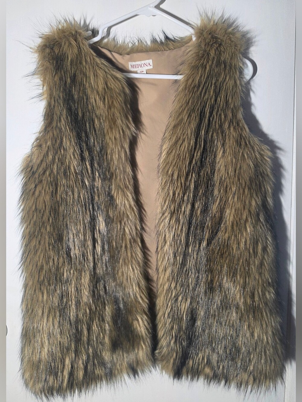 Merona Faux Fur Vest in Olive Brown